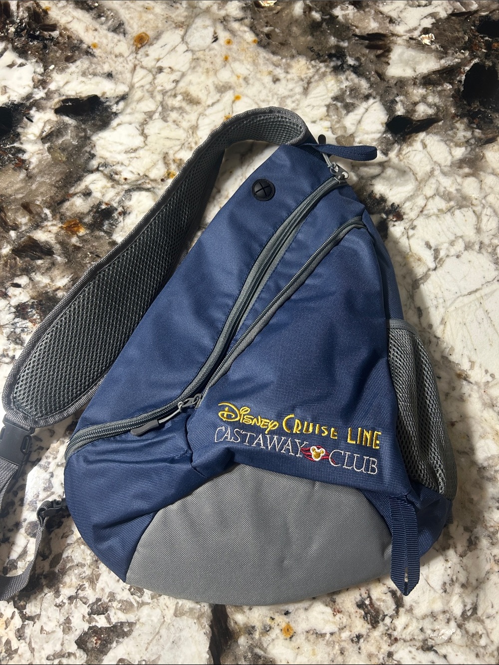 Disney Castaway Club Blue and Gray Sling Belt Bag